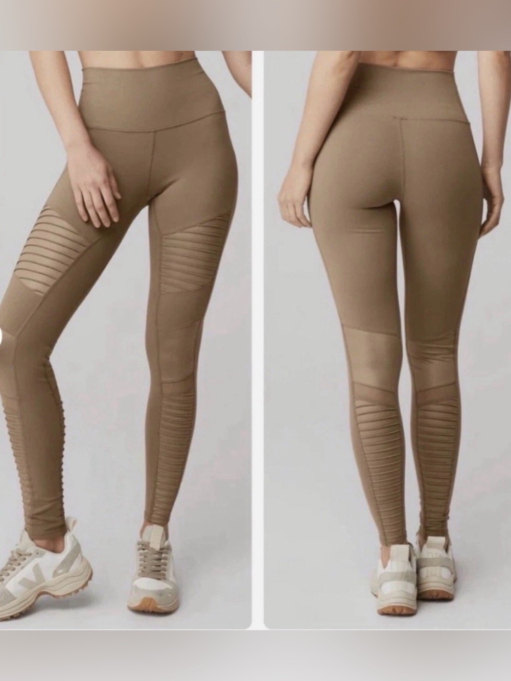 ALO Yoga Moto-Detail High-Waist Leggings in Taupe